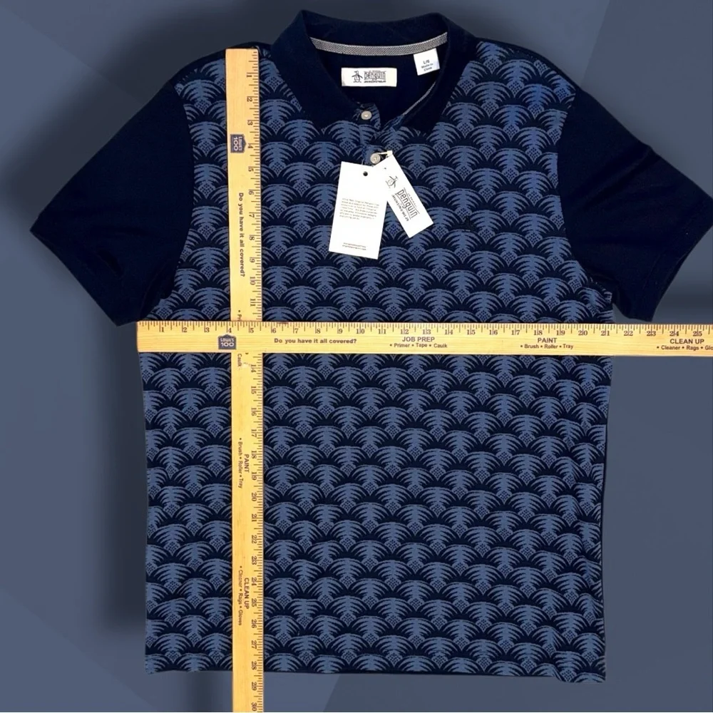 Original Penguin Palm Print Polo Shirt Men’s Large - NWT Dark Sapphire Blue - Picture 4 of 10